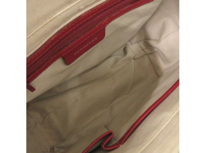 Burberry Nova Check Leder-Canvas-Handtasche Rot Beige - Ansicht 7