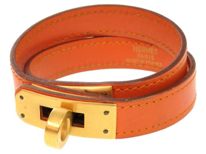 Hermès Bracciale Hermes Kelly Double Tour Swift Arancione G stampato D'oro - vista 2
