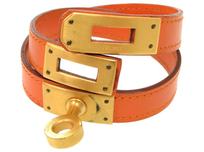 Hermès Bracciale Hermes Kelly Double Tour Swift Arancione G stampato D'oro - vista 4