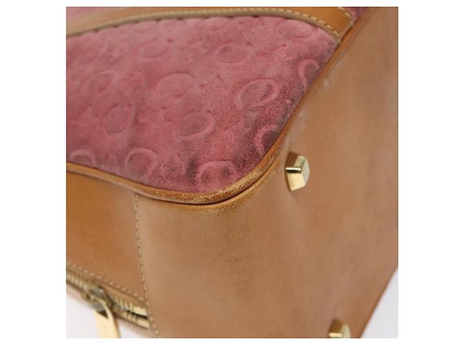 Céline Borsa a mano in tela Macadam Celine C in suede rosa e oro Auth BA1225 D'oro - vista 14