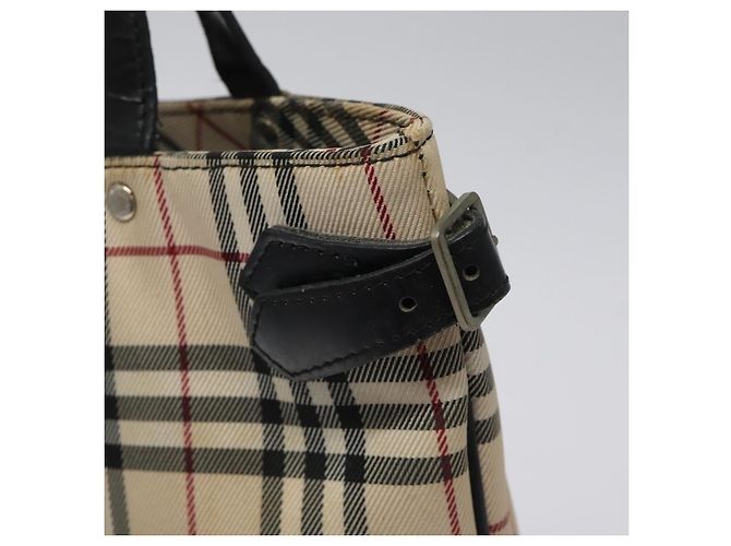 Burberry Nova Check Tote Bag aus Canvas Beige mit blauer Etikette, silber authentisch 119986 - Ansicht 11