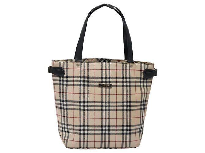 Burberry Nova Check Tote Bag aus Canvas Beige mit blauer Etikette, silber authentisch 119986 - Ansicht 13