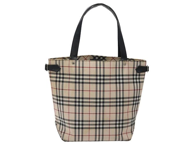 Burberry Nova Check Tote Bag aus Canvas Beige mit blauer Etikette, silber authentisch 119986 - Ansicht 2