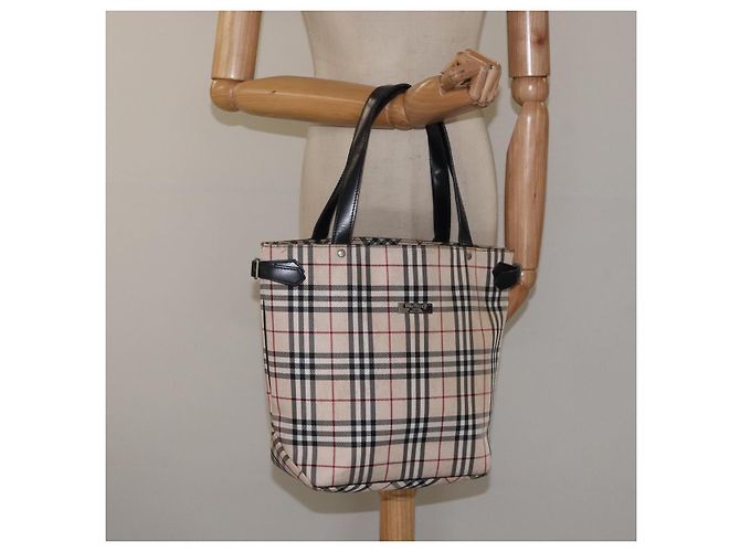 Burberry Nova Check Tote Bag aus Canvas Beige mit blauer Etikette, silber authentisch 119986 - Ansicht 23