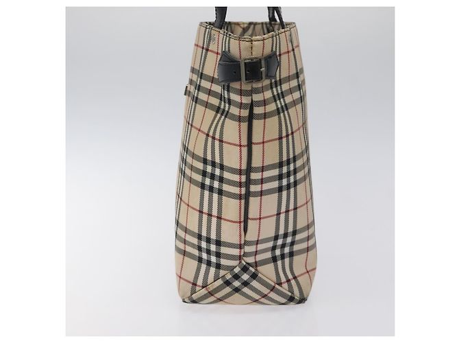 Burberry Nova Check Tote Bag aus Canvas Beige mit blauer Etikette, silber authentisch 119986 - Ansicht 4