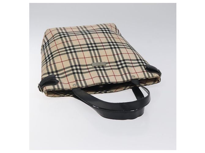 Burberry Nova Check Tote Bag aus Canvas Beige mit blauer Etikette, silber authentisch 119986 - Ansicht 6