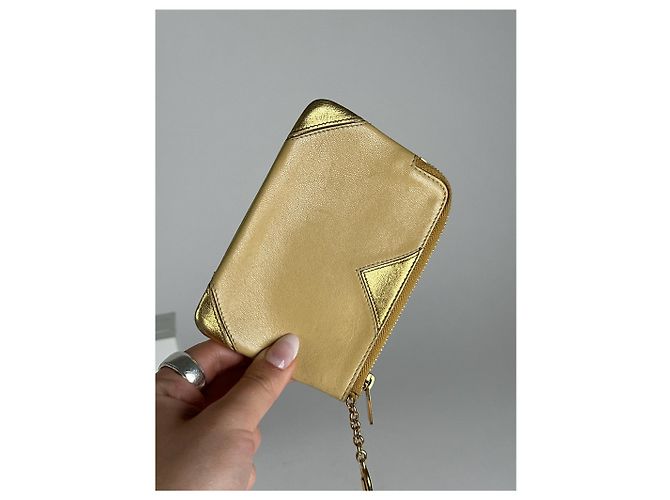 Céline Vintage Celine Paris Leather Card holder Golden - view 6