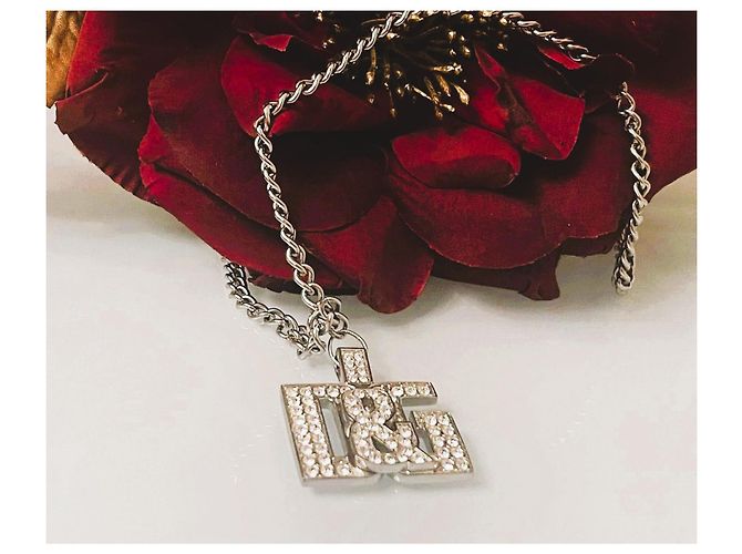 DOLCE & GABBANA collana acciaio argento con con pendente logo swarovski - vista 10