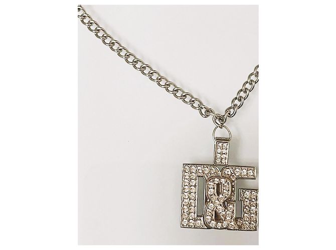 DOLCE & GABBANA collana acciaio argento con con pendente logo swarovski - vista 11