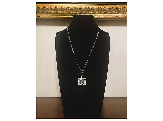 DOLCE & GABBANA collana acciaio argento con con pendente logo swarovski - vista 2