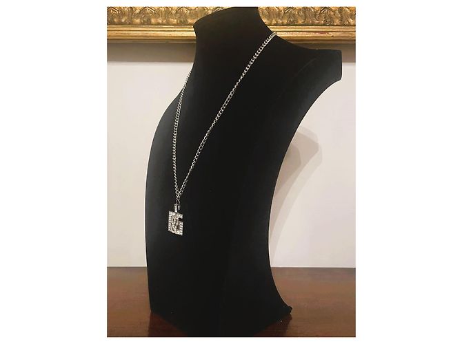 DOLCE & GABBANA collana acciaio argento con con pendente logo swarovski - vista 4
