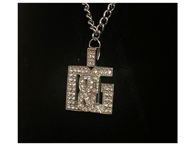 DOLCE & GABBANA collana acciaio argento con con pendente logo swarovski - vista 5