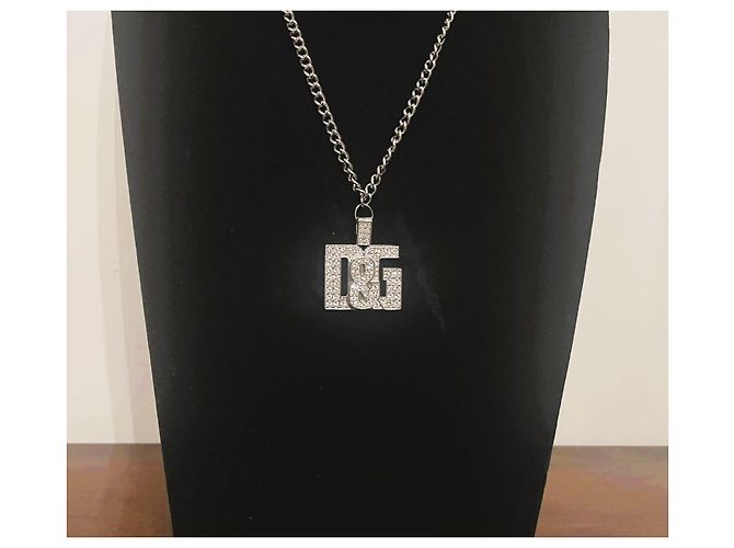DOLCE & GABBANA collana acciaio argento con con pendente logo swarovski - vista 8