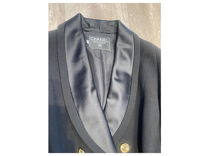 Chanel Abito Cappotto Nero in Seta e Lana Taglia 42 - vista 4