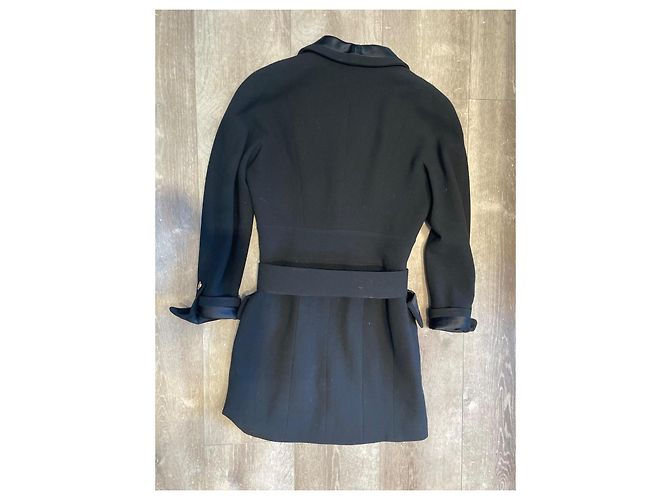 Chanel Abito Cappotto Nero in Seta e Lana Taglia 42 - vista 7