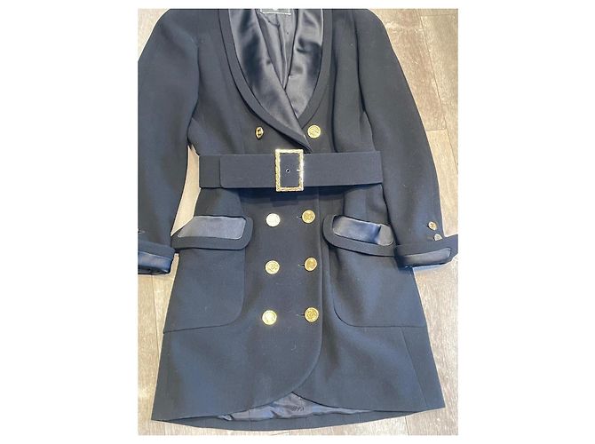 Chanel Abito Cappotto Nero in Seta e Lana Taglia 42 - vista 8