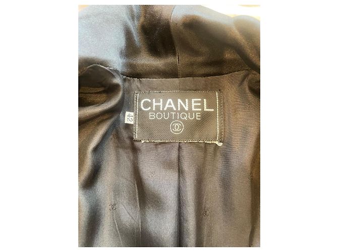 Chanel Abito Cappotto Nero in Seta e Lana Taglia 42 - vista 9