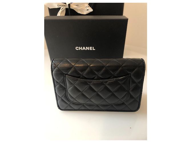 Wallet On Chain Portafoglio Chanel Classico su Catena in Pelle di Agnello Nera – Metallo Argento Nero - vista 7