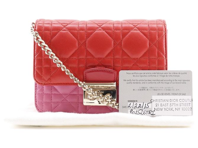 Borsa a spalla a catena in pelle di agnello Christian Dior Rosa Rosso - vista 16