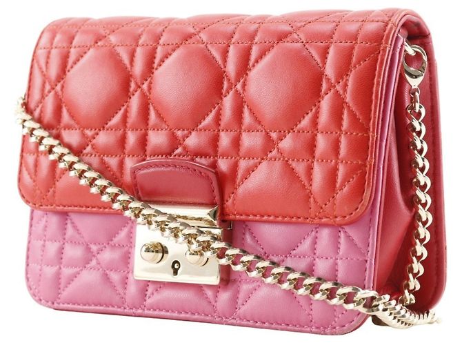 Borsa a spalla a catena in pelle di agnello Christian Dior Rosa Rosso - vista 2