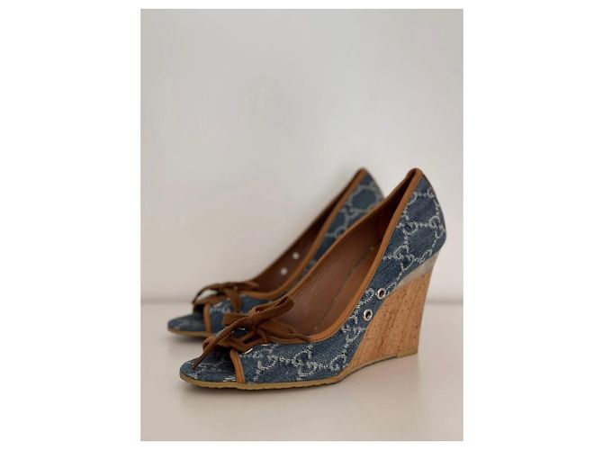 Espadrillas alte Gucci in denim blu - vista 3