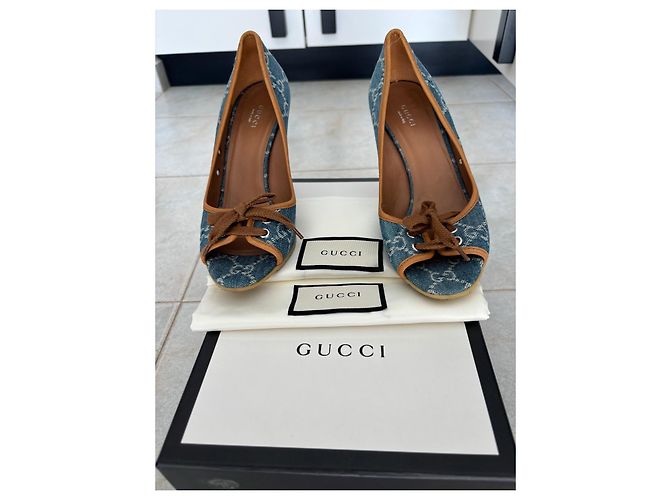 Espadrillas alte Gucci in denim blu - vista 7