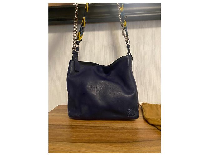 Loewe navyblaue Eimer Tasche Gelb Metallisch Marineblau Hellblau - Ansicht 4