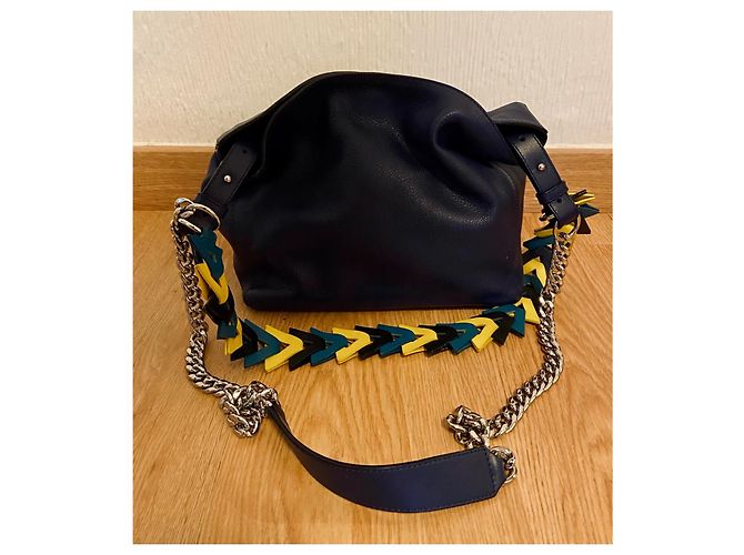 Loewe navyblaue Eimer Tasche Gelb Metallisch Marineblau Hellblau - Ansicht 7