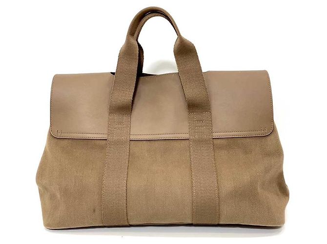 Hermès Hermes Valparaiso MM Canvas-Leder Tote Bag Braun Beige - Ansicht 2