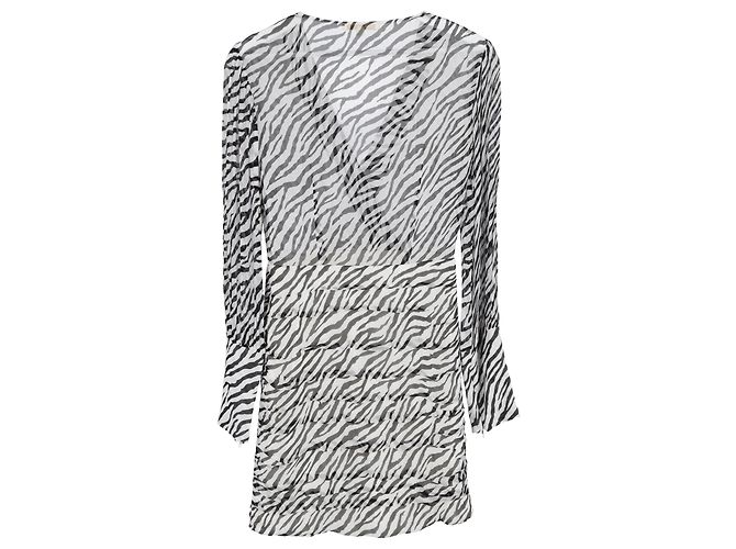 Abito Mini Maje Ribane con Stampa Zebra in Viscosa Nera e Bianca - vista 2
