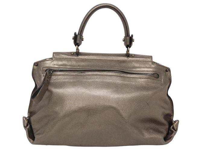 Borsa a mano in pelle Gancini Salvatore Ferragamo 2 vie tono oro Auth 121739 - vista 3