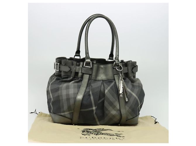 Burberry Borsa tote in tela nera e argento autentica am8188 Nero - vista 11