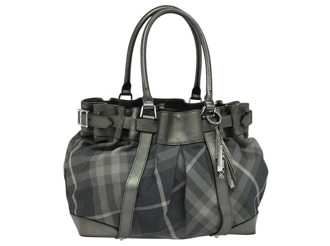 Burberry Borsa tote in tela nera e argento autentica am8188 Nero - vista 12