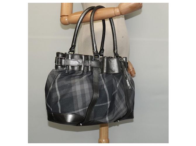 Burberry Borsa tote in tela nera e argento autentica am8188 Nero - vista 22