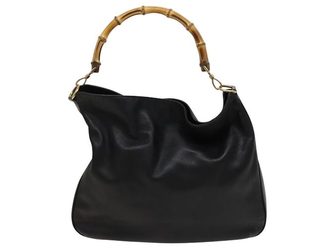 Borsa a mano in pelle GUCCI Bamboo 2 vie nera oro 001 1781 1577 Auth ac3788 Nero D'oro - vista 2