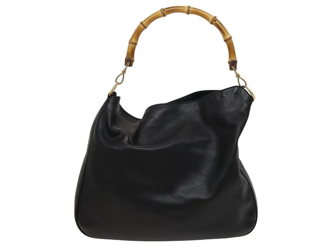 Borsa a mano in pelle GUCCI Bamboo 2 vie nera oro 001 1781 1577 Auth ac3788 Nero D'oro - vista 3