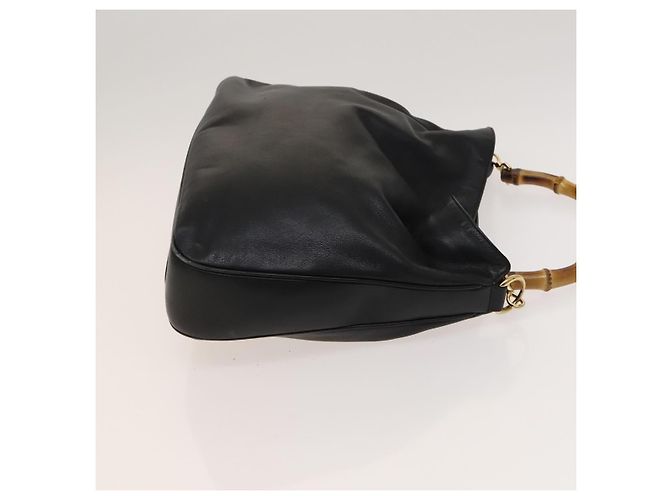 Borsa a mano in pelle GUCCI Bamboo 2 vie nera oro 001 1781 1577 Auth ac3788 Nero D'oro - vista 4