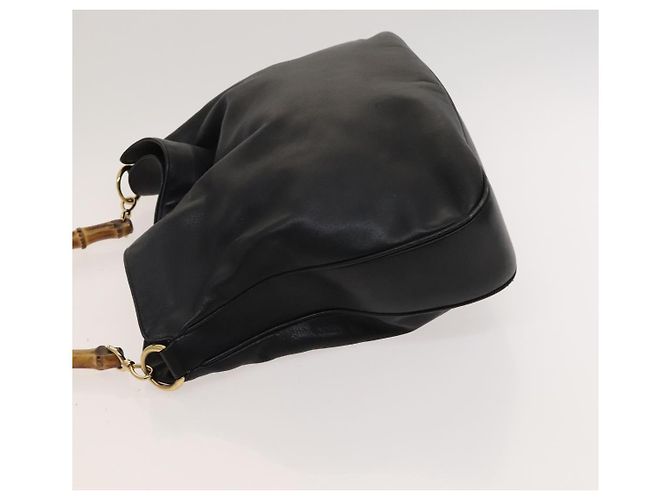 Borsa a mano in pelle GUCCI Bamboo 2 vie nera oro 001 1781 1577 Auth ac3788 Nero D'oro - vista 5
