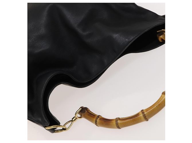 Borsa a mano in pelle GUCCI Bamboo 2 vie nera oro 001 1781 1577 Auth ac3788 Nero D'oro - vista 6