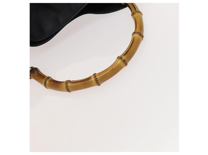 Borsa a mano in pelle GUCCI Bamboo 2 vie nera oro 001 1781 1577 Auth ac3788 Nero D'oro - vista 7