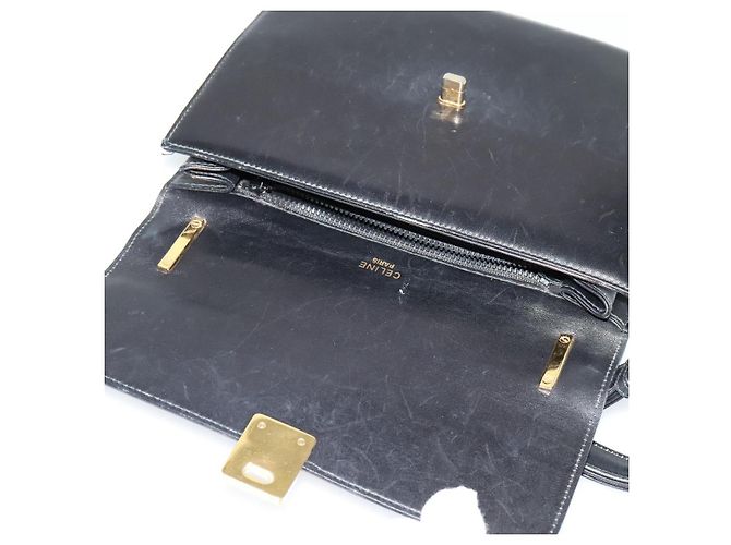 Céline Borsa a Spalla CELINE in Pelle Nera Oro Auth bs24994 Nero D'oro - vista 10