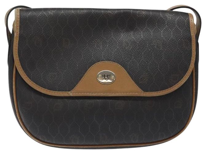 Borsa a spalla in tela a nido d'ape Christian Dior PVC nera e dorata Auth 119149 - vista 2