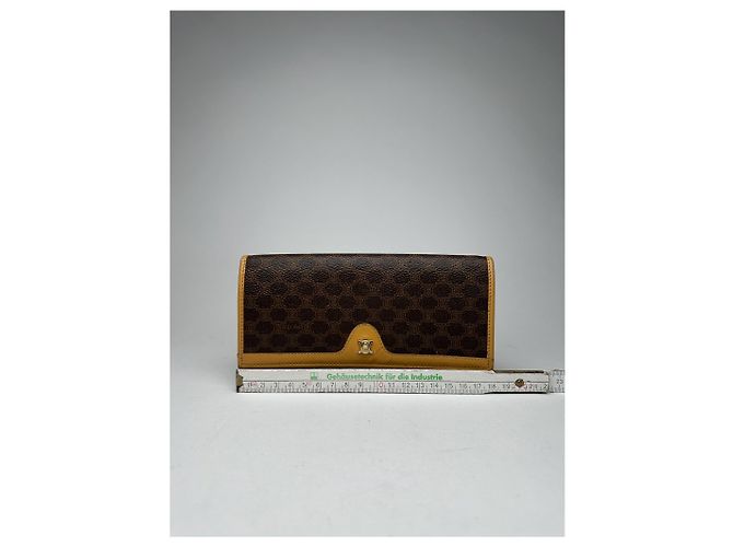 Triomphe Céline Vintage Celine Paris monogram Leather Wallet Brown - view 10