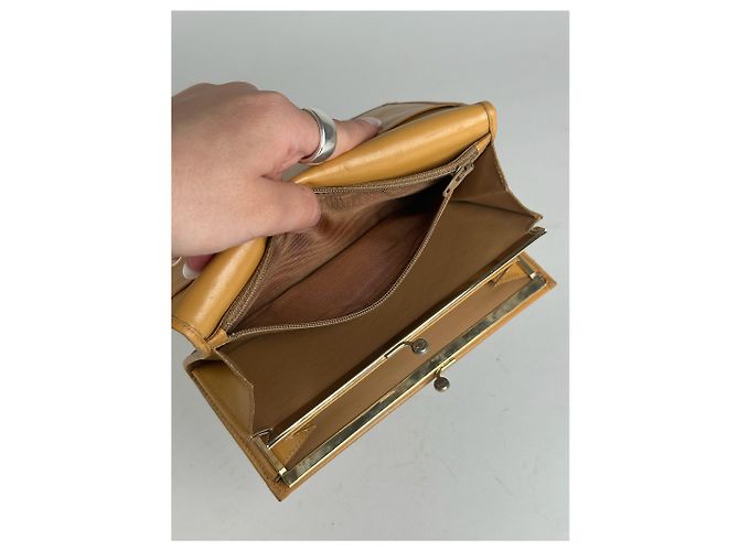 Triomphe Céline Vintage Celine Paris monogram Leather Wallet Brown - view 5