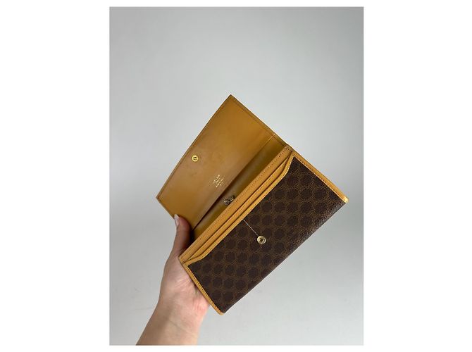 Triomphe Céline Vintage Celine Paris monogram Leather Wallet Brown - view 7