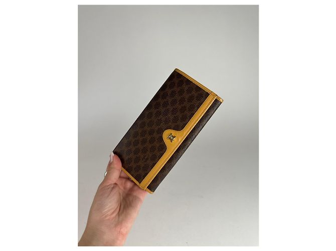 Triomphe Céline Vintage Celine Paris monogram Leather Wallet Brown - view 8
