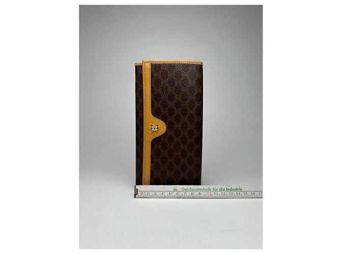 Triomphe Céline Vintage Celine Paris monogram Leather Wallet Brown - view 9