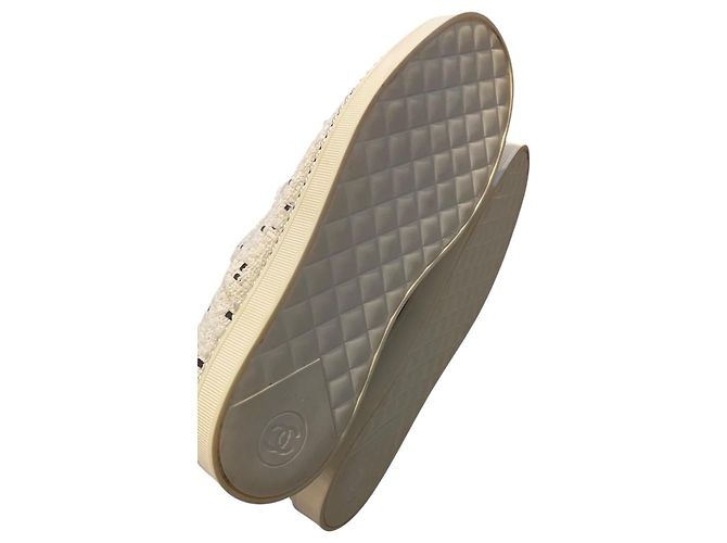 CHANEL 2017 NERO BIANCO TWEED PERLA TRIM LACE UP OXFORD SNEAKER FLATS EU 38.5 - vista 10