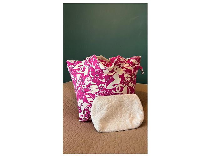 Bolsa Chanel Coco Beach 2021 reversível rosa de algodão com pochette - vista 2