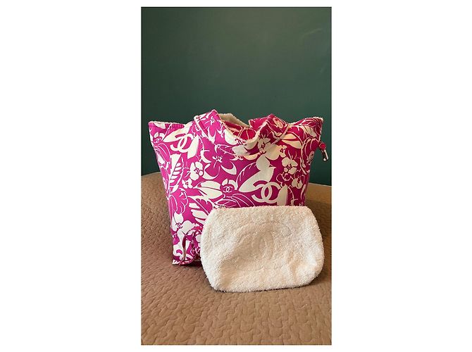 Bolsa Chanel Coco Beach 2021 reversível rosa de algodão com pochette - vista 3